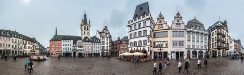 Trier, Rhineland-Palatinate, Germany, 04 15 2019, 180 degrees extra large panoramic view over the