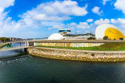 International cultural center of the famous architect Oscar Niemeyer. Magnificent light bridge over