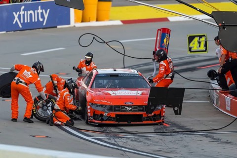 BRAD KESELOWSKI (6) of Rochester Hills, Michigan comes down pit road for service during the Xfinity