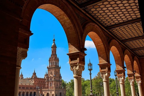 Seville Sevilla Plaza de Espana arcades Andalusia Spain square