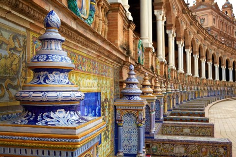 Seville Sevilla Plaza de Espana provincial bench Andalusia Spain square
