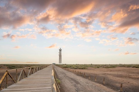 Dusk, landscape shot with lighthouse in nature reserve. View of the sea at sunset. Lighthouse