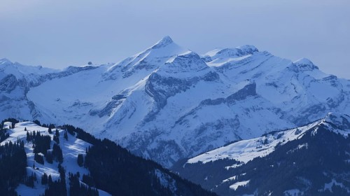 Travel destination and ski area in the Swiss Alps. Diablerets mountain range