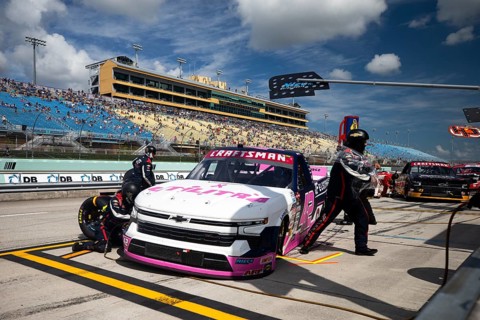 The crew of Niece Motorsports performs a pit stop during the 28th Annual Baptist Health 200 at