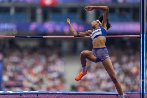 VASHTI CUNNINGHAM USA of the United States, competes in the Women's High Jump at the Stade de