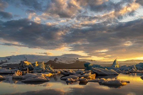 Evening at Jökulsarlon, south coast, Iceland, Europe