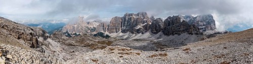 Beautiful rugged mountain landscape at Mount Lagazuoi, in the Dolomite Alps of the autonomous