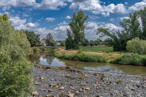 Renatured river landscape at the Nidda in Frankfurt, Germany, Europe