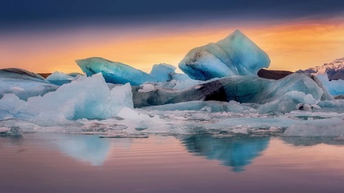 Jokulsarlon glacial river lagoon in southern part of Vatnajokull National Park