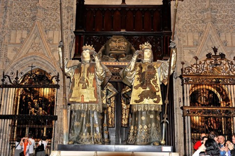 Sarcophagus of Christopher Columbus in the interior of the Cathedral of Santa María de la Sede in