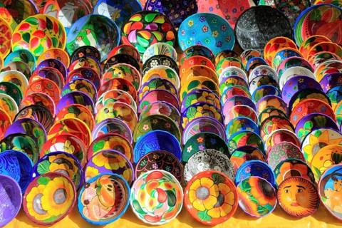 Clay ceramic plates from Mexico colorful traditional handcraft