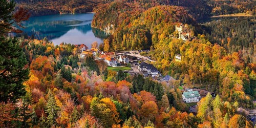 Hohenschwangau Castle View from Neuschwanstein Castle, 19th Century Neo-Romanesque Neo-Gothic Style
