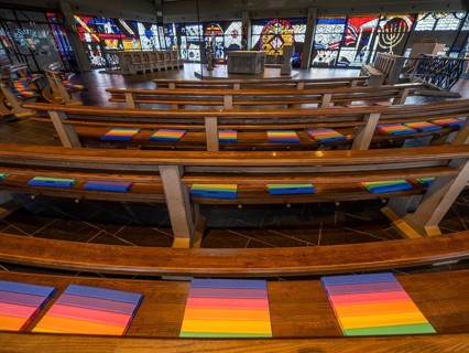 Catholic motorway church St. Christophorus on the A5 motorway near Baden Baden from 1978, interior,