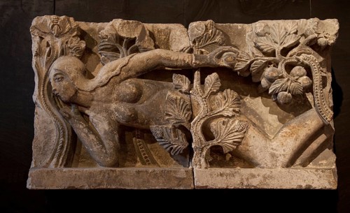 Autun, Musée Rolin, Relief of the Temptation of Eve from the north portal of St-Lazare Cathedral,
