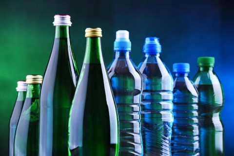 Composition with different sorts of bottles containing mineral water