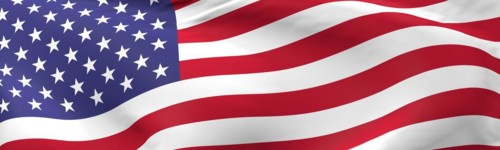 Flag of the United States of America using as panorama background, 3d rendering
