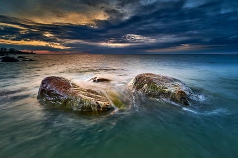 Rocky baltic seascape in the evening
