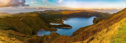 A panorama picture of the Fire Lake (Lagoa do Fogo)