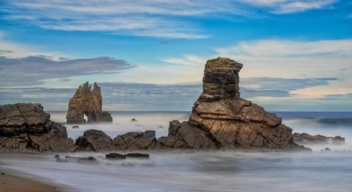 A long exposure view of the Playa de Portizuelo beach on the Costa Verde of Asturias