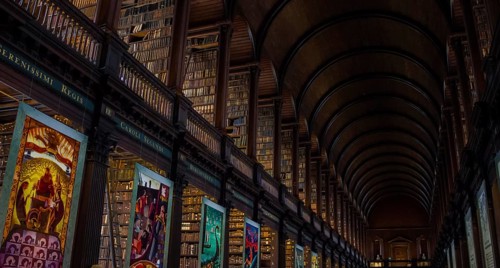 A picture of the interior of the Trinity College Library, in Dublin