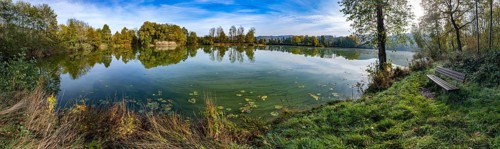 Quarry pond Bruchteiche, panorama photo, Bad Sooden-Allendorf, Hesse, Germany, Europe