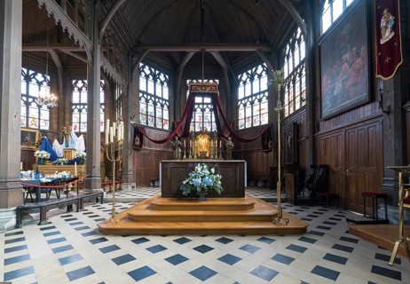 France - 15 August 2019: interior view of the altar in the historic Saint Catherine's Church in