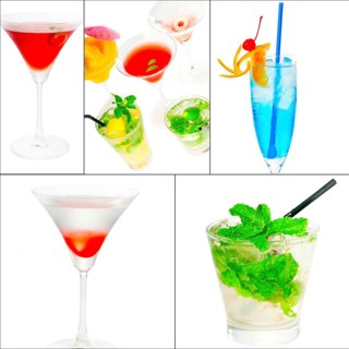 Selection of cocktails drinks collage composition nested on a square frame