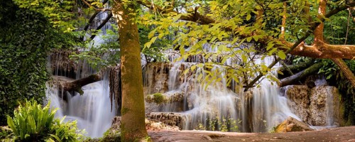 Krushuna waterfalls water terraces, the biggest travertine cascade in Bulgaria, banner