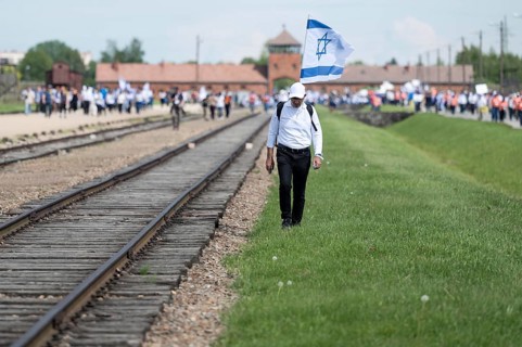 OSWIECIM, POLAND - MAY 6, 2024: March of the Living on the site of the former Auschwitz Birkenau