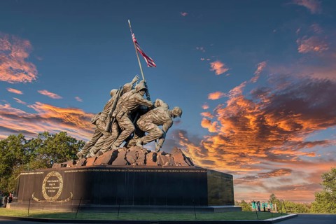 WASHINGTON, USA, AUGUST 20, 2019: Famous Iwo Jima memorial in Washington D.C., USA, North America