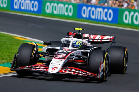 Oliver Bearman of Great Britain drives the MoneyGram Haas F1 Team VF-25 during third practice in