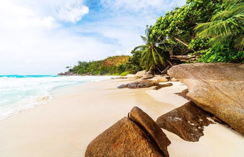 The beautiful beach Anse Georgette at Praslin, Seychelles, Africa