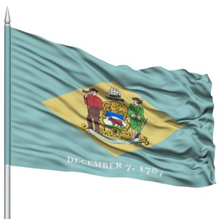 Isolated Delaware Flag on Flagpole, USA state, Flying in the Wind, Isolated on White Background