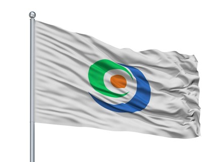 Tamana City Flag On Flagpole, Country Japan, Kumamoto Prefecture, Isolated On White Background