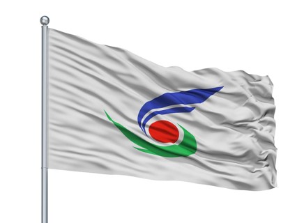 Setouchi City Flag On Flagpole, Country Japan, Okayama Prefecture, Isolated On White Background