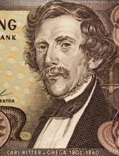 Carl Ritter von Ghega (1802-1860) on 20 schilling 1967 banknote from Austria. Designer of the