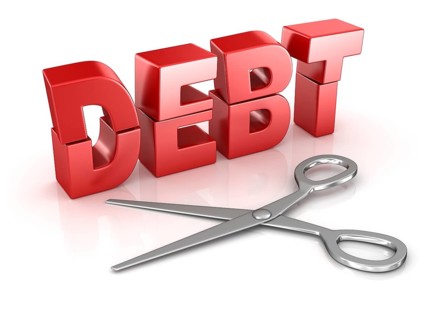 Scissors cut debt word, This is a computer generated and 3d rendered picture