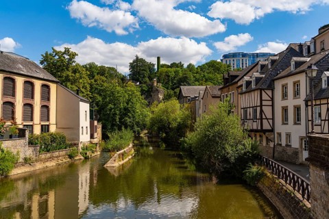 View of Grund district and Alzette river in Luxembourg City