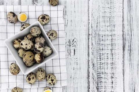 Quail Eggs (fresh) as detailed close-up shot, selective focus)