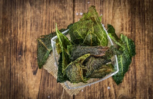 Some healthy Savoy Chips (selective focus, close-up shot)