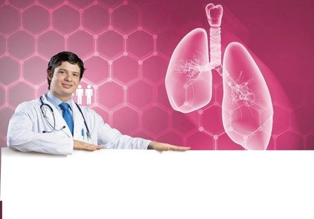 Young handsome doctor holding white blank banner. Place your text
