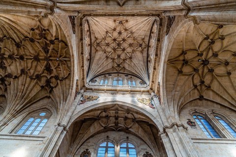 Salamanca, Spain, January 15, 2022: Interior view of the church of the Monastery of San Esteban.