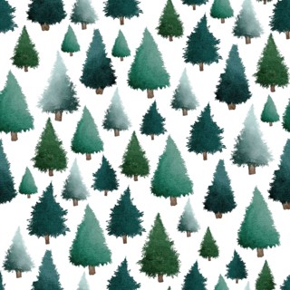 Green Christmas trees watercolour painting seamless pattern design illustration on white background