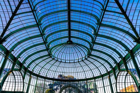 Belgium, 04 28 2018: Decorated Art Nouveau roof of the Royal Glasshouses, Europe