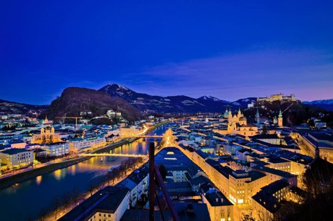 A city view of the city of Salzburg in Austria... Old Town and Fortress Hohensalzburg Austria