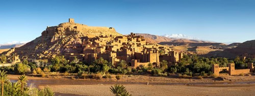 Panorama of Kasbah Ait Ben Haddou in the Atlas Mountains, Morocco, Africa