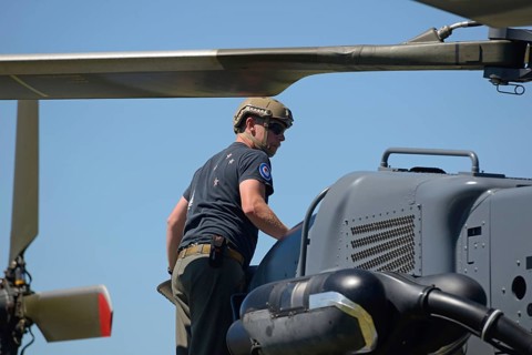 GREYMOUTH, NEW ZEALAND, NOVEMBER 18, 2017: A pilot makes a preflight check on an Air Force NH90