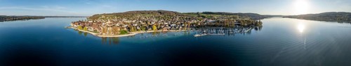Lake Constance shore, drone shot, Steckborn on Lake Constance, Thurgau, Switzerland, Europe