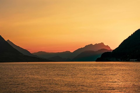 Sunset at Lake Lucerne in Switzerland