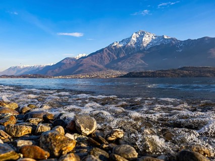 Shoreline of Lake Como at sunset